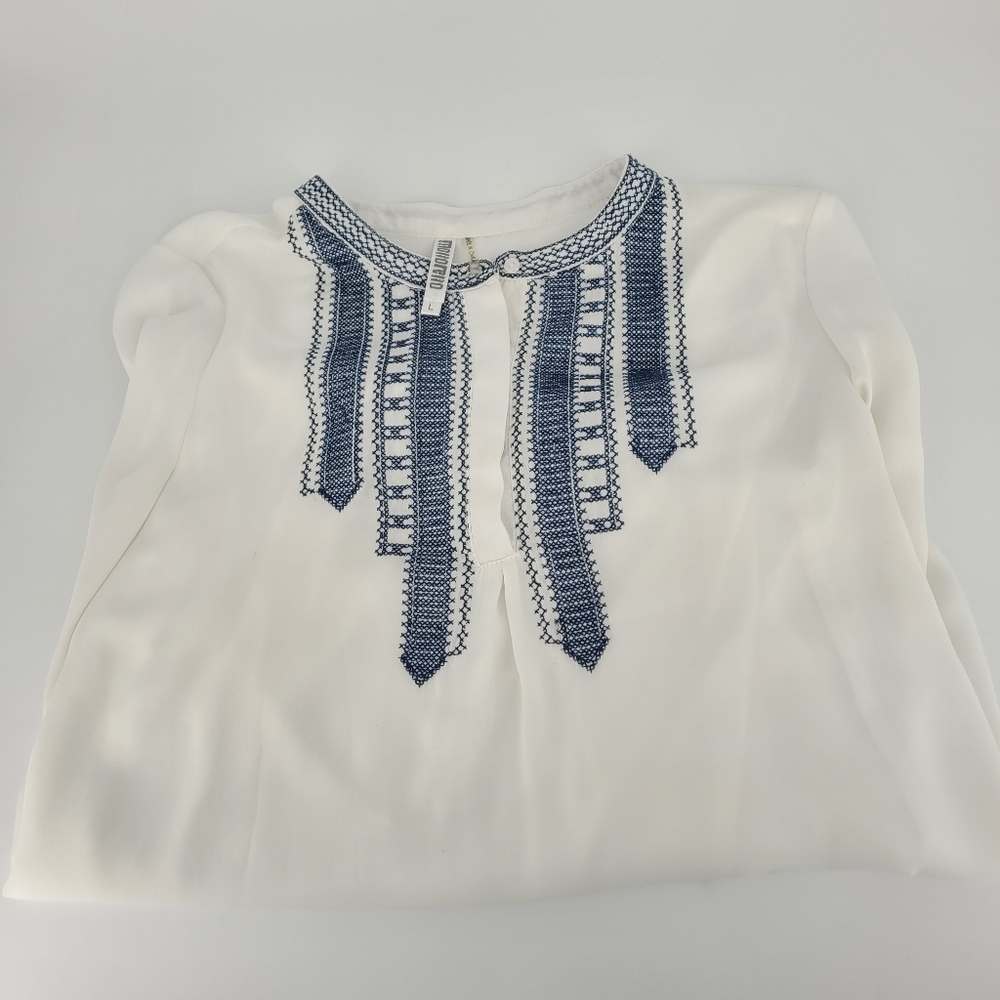 Monoreno Women's White & Blue Long Sleeve Tunic Shirt Size L Buttons